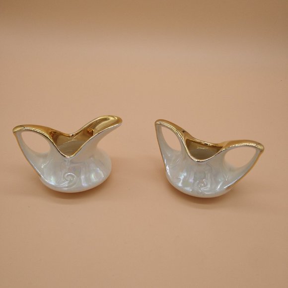 Pearl China Company Cream & Open Bowl Sugar Set Pearlized Lusterware 22KT Mini - Picture 1 of 4